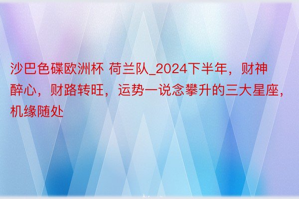 沙巴色碟欧洲杯 荷兰队_2024下半年，财神醉心，财路转旺，运势一说念攀升的三大星座，机缘随处